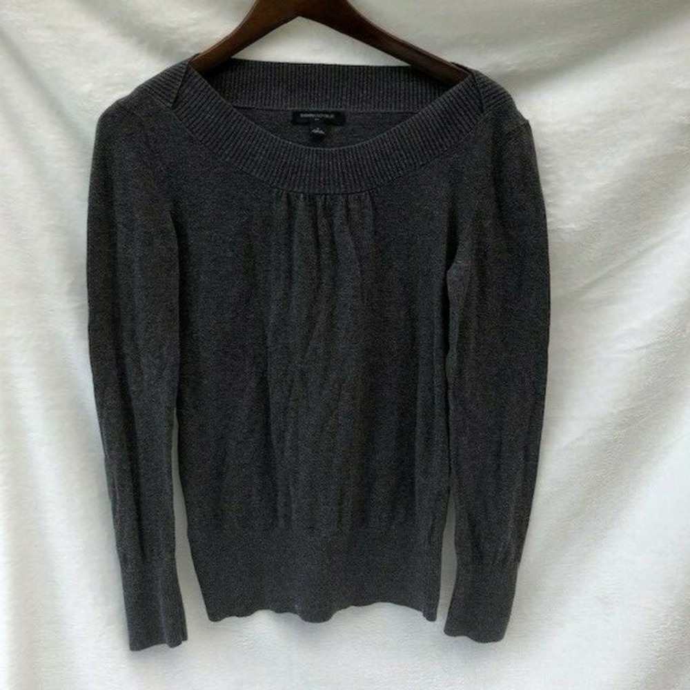 Banana Republic womens medium round neck knit long‎ sleeve shirt dark gray
